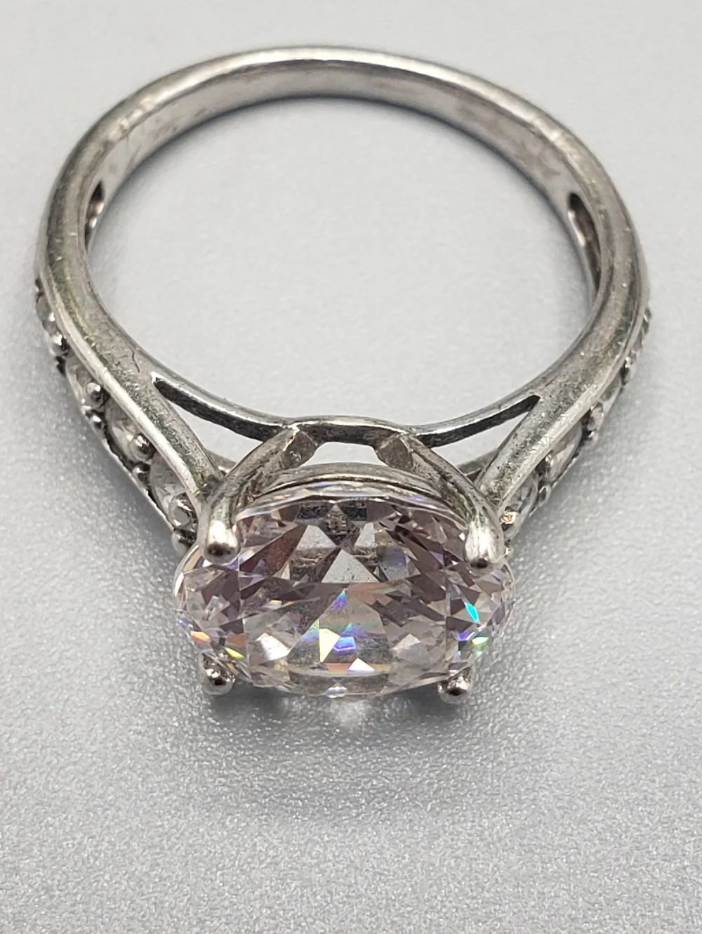 Sterling Silver w/ CZ crystals - Solitaire Cocktail Ring 7.75